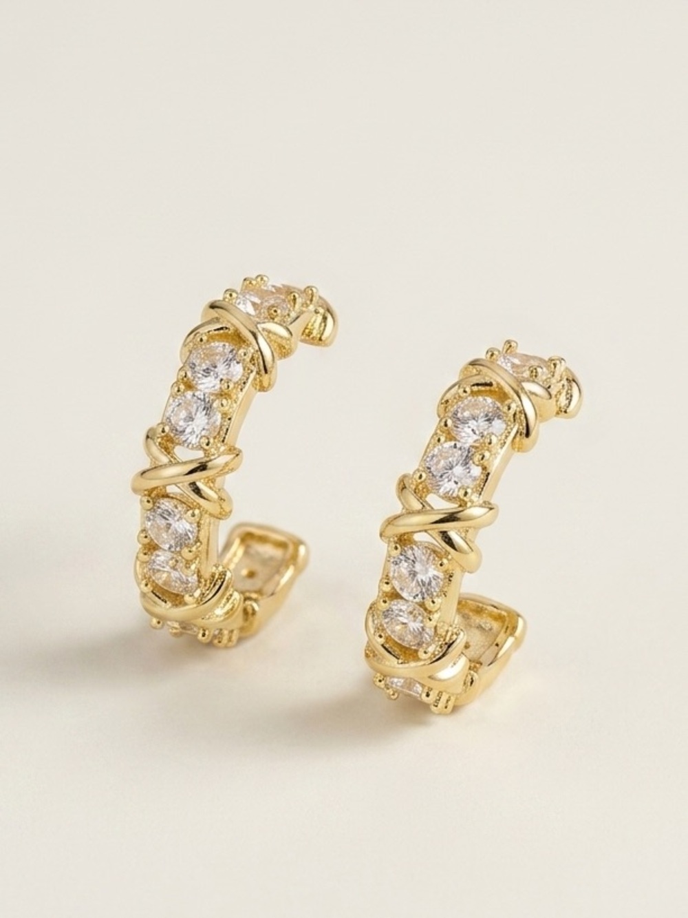 Tiffany style Gold Crystal Hoop Earrings Zircon Vintage Elegant
